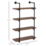 HOMCOM Floating Wall Mounted Bookshelf 1.25" Assembly Required Brown 4-Tier - Furniture4Design