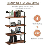 HOMCOM Floating Wall Mounted Bookshelf 1.25" Assembly Required Brown 4-Tier - Furniture4Design