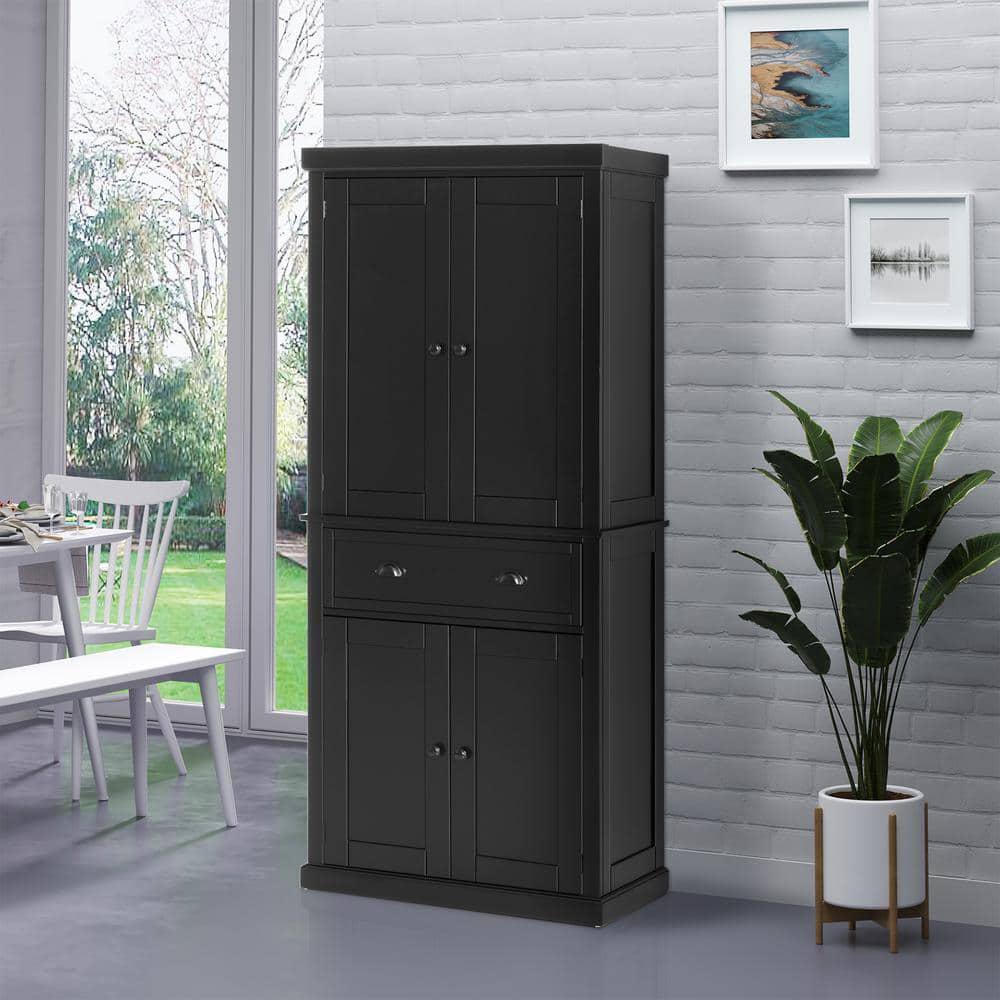 HOMCOM Freestanding Kitchen Pantry Cabinet Black w/ Drawer + Adjustable Shelves - Furniture4Design