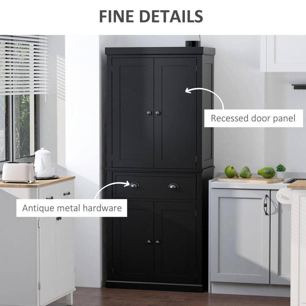 HOMCOM Freestanding Kitchen Pantry Cabinet Black w/ Drawer + Adjustable Shelves - Furniture4Design