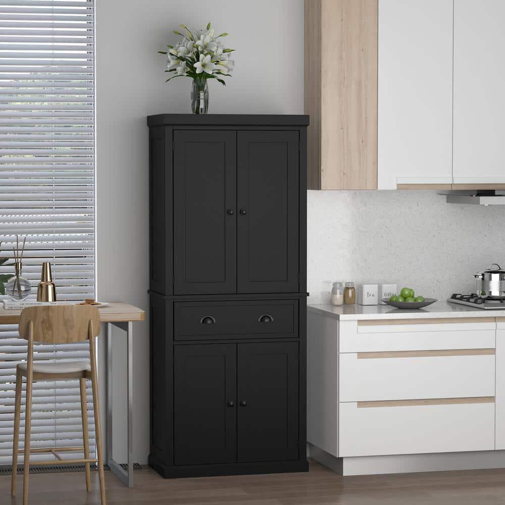 HOMCOM Freestanding Kitchen Pantry Cabinet Black w/ Drawer + Adjustable Shelves - Furniture4Design