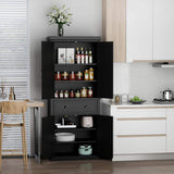 HOMCOM Freestanding Kitchen Pantry Cabinet Black w/ Drawer + Adjustable Shelves - Furniture4Design