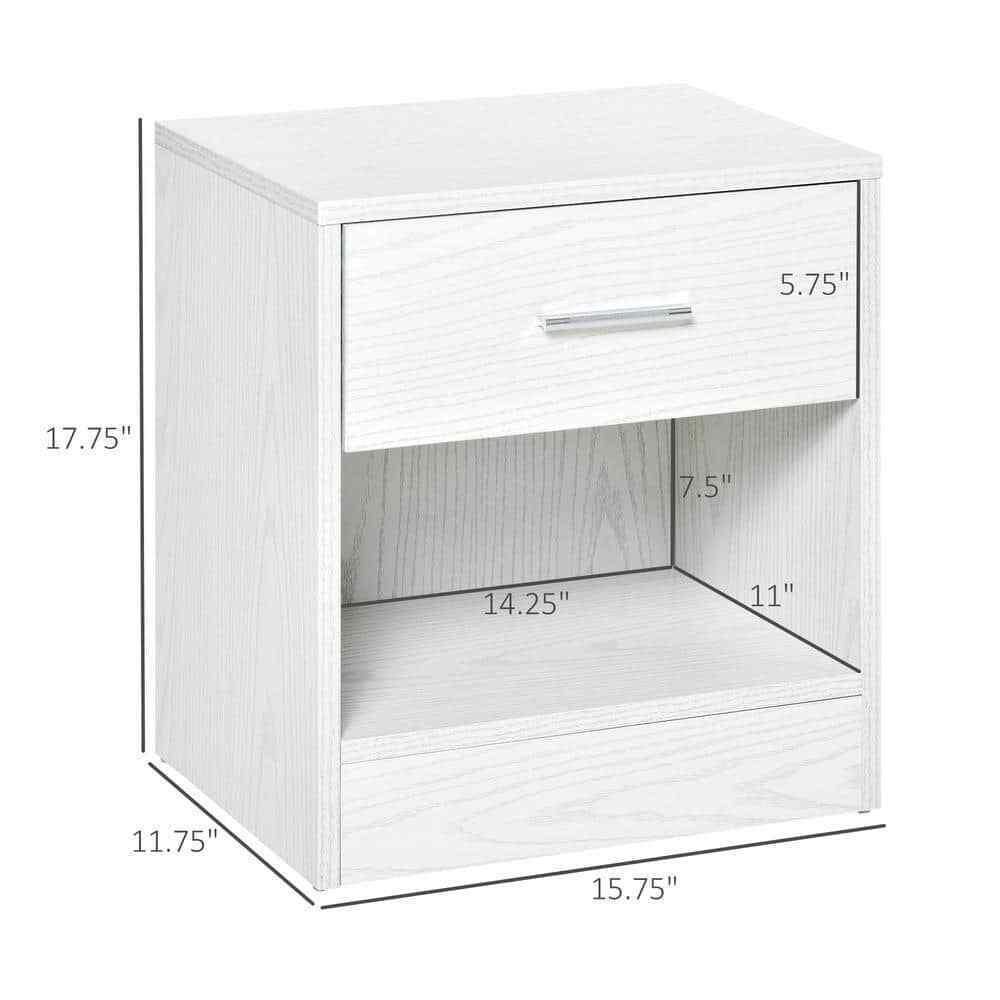 HOMCOM Furniture 18"H x 16"W x 12"D White Particle Board Rectangle Side Table - Furniture4Design