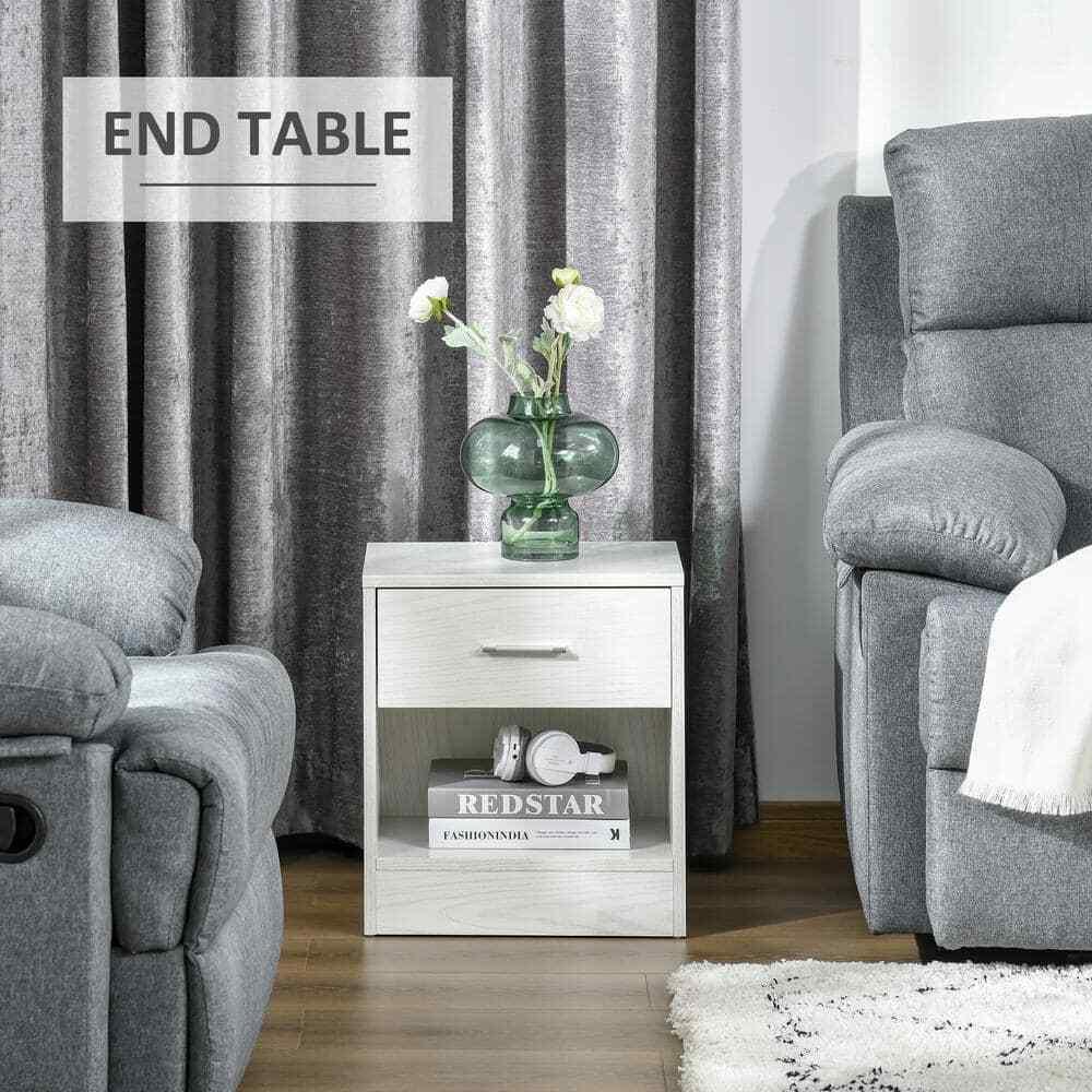 HOMCOM Furniture 18"H x 16"W x 12"D White Particle Board Rectangle Side Table - Furniture4Design