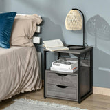 HOMCOM Living Room Furniture 19" H x 14" W x 16" D Grey Wood 2 Drawer Nightstand - Furniture4Design