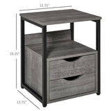 HOMCOM Living Room Furniture 19" H x 14" W x 16" D Grey Wood 2 Drawer Nightstand - Furniture4Design