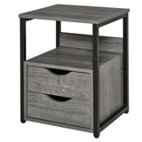 HOMCOM Living Room Furniture 19" H x 14" W x 16" D Grey Wood 2 Drawer Nightstand - Furniture4Design