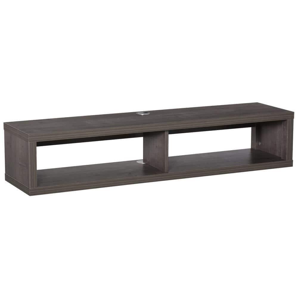 HOMCOM Wall Mounted Media Console Floating Storage Shelf Dark Grey - Furniture4Design