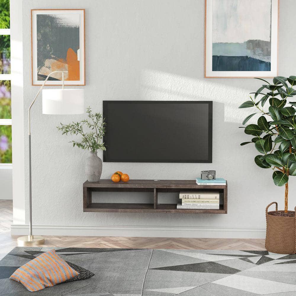 HOMCOM Wall Mounted Media Console Floating Storage Shelf Dark Grey - Furniture4Design