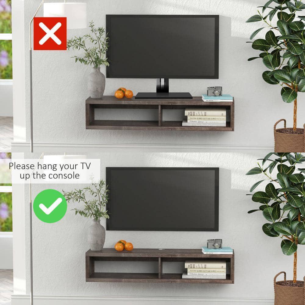 HOMCOM Wall Mounted Media Console Floating Storage Shelf Dark Grey - Furniture4Design