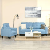 Mid-Century 3-Seater Blue Linen Sofa with Button-Tufted Back and Rubber Wood Legs - Furniture4Design