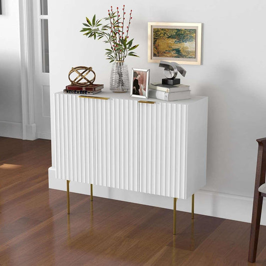 Modern White Accent Cabinet with Gold Legs and Adjustable Shelves - Furniture4Design