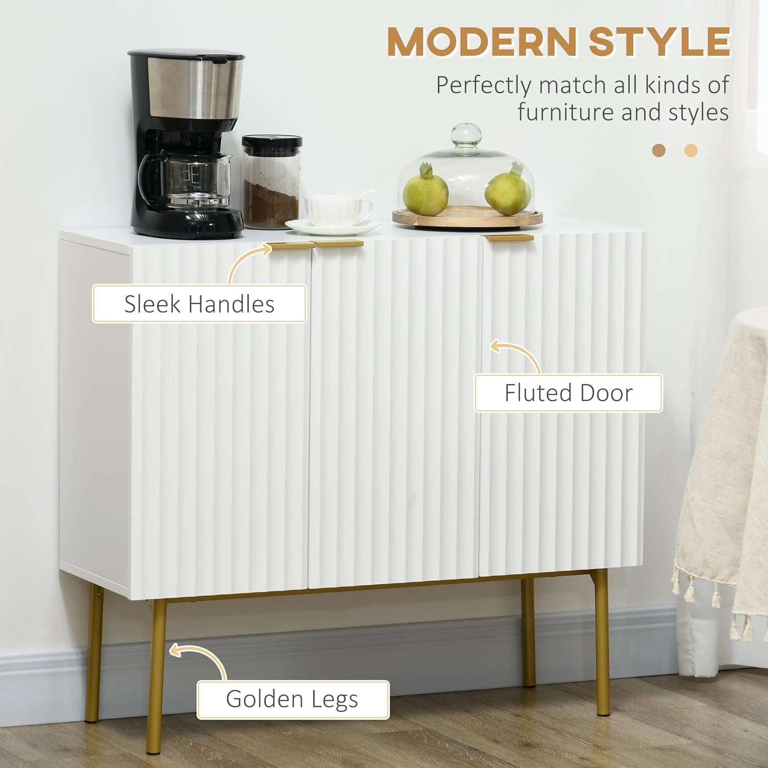 Modern White Accent Cabinet with Gold Legs and Adjustable Shelves - Furniture4Design