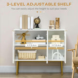 Modern White Accent Cabinet with Gold Legs and Adjustable Shelves - Furniture4Design