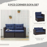 Outdoor Loveseat Wicker Corner Sofa Set - Dark Blue - Furniture4Design