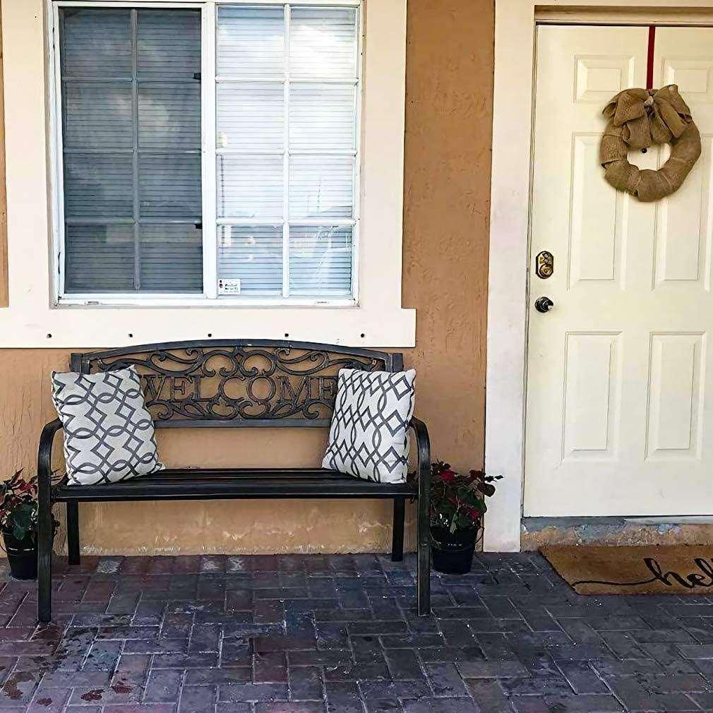 Outdoor Steel Frame Patio Bench with Welcome Backrest Design - Furniture4Design