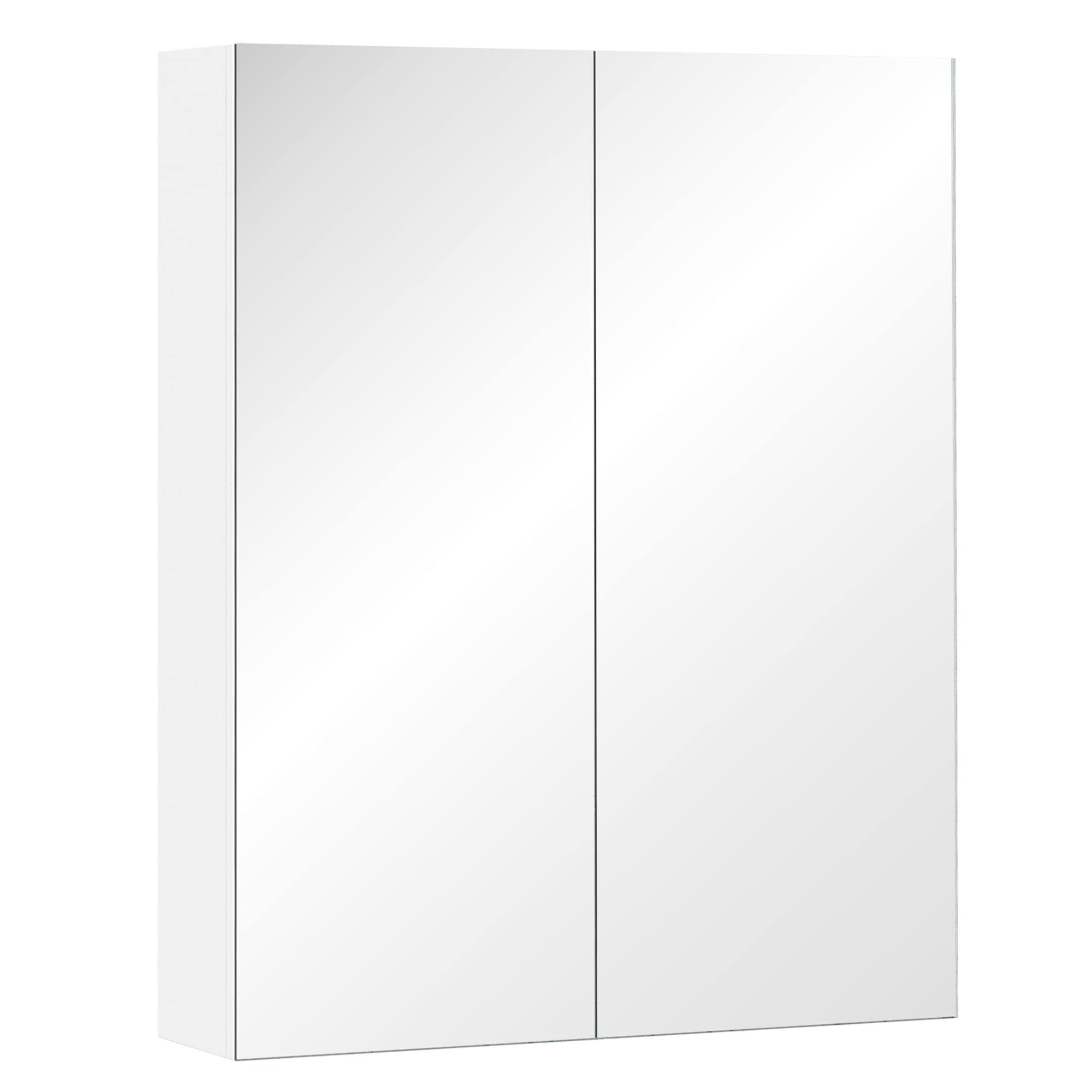 White Bathroom Mirror Cabinet with Adjustable Shelves and Double Mirrored Doors - Furniture4Design