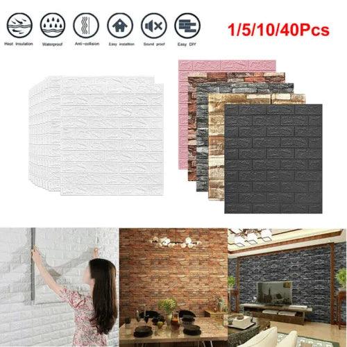 1-40Pcs 3D Tile Brick Wall Sticker Self-adhesive Waterproof Foam Panel Wallpaper - Furniture4Design