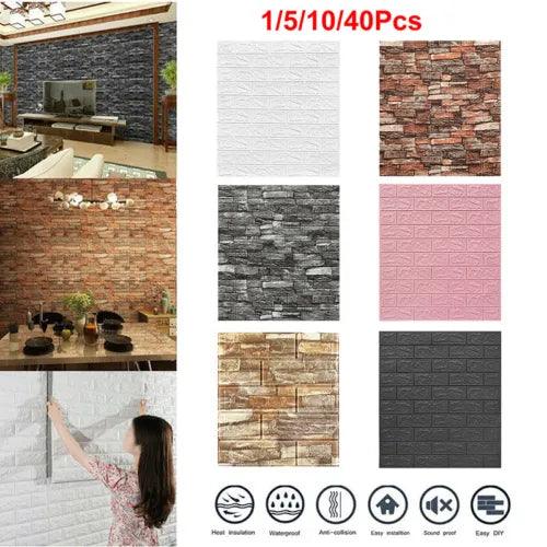 1-40Pcs 3D Tile Brick Wall Sticker Waterproof Self-adhesive Wallpaper Panel Foam - Furniture4Design