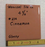 1 pc. Cinnamon - Light Brown Glossy Ceramic Tile; Wenczel Co. 4-5/16"- 4-3/8" - Furniture4Design