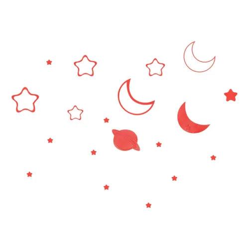 1 Set Acrylic Self Adhesive 3D Starry Sky Mirror Wall Sticker Decals, Red - Furniture4Design