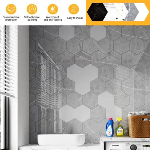 10-200Pcs 3D Hexagon Tiles Wall Stickers Self Adhesive Decor Stick On Art Home - Furniture4Design