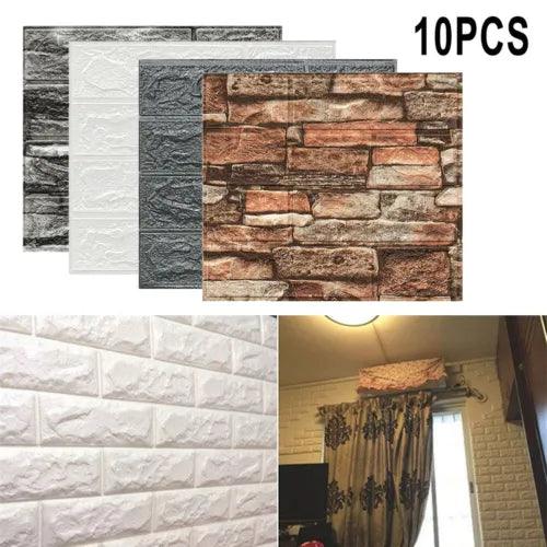 10* 3D Self-Adhesive Tile Stone Brick Wall Sticker Soft Foam Panels Waterproof - Furniture4Design