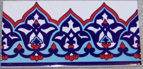 10 Iznik Red & Blue Floral Pattern 4"x8" (10cmx20cm) Turkish Ceramic Tile Border - Furniture4Design