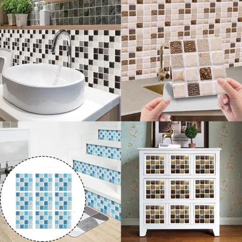 10× Mosaic Tile Stickers Stick Bathroom Kitchen Home Wall Decal Self-adhesive - Furniture4Design