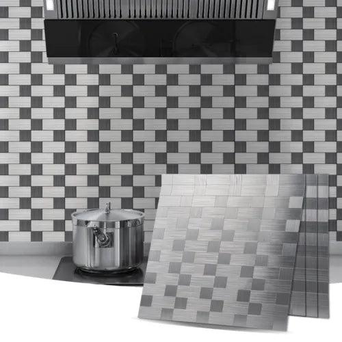 10-Pack Peel and Stick Metal Backsplash Tile Bath Kitchen Mosaics Wall - Furniture4Design