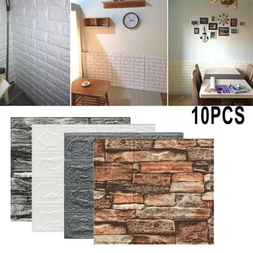 10 Pcs/ Set 3D Self-Adhesive Tile Stone Brick Wall Sticker Soft Foam Panels - Furniture4Design