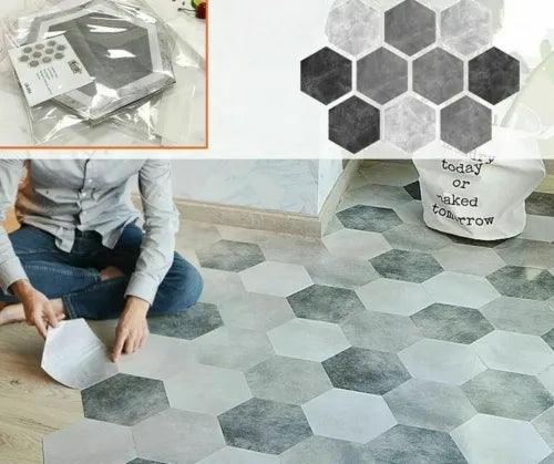 10 Pcs/lot Floor Tile Imitation Self Adhesive Sticker Hexagonal Living Room Deco - Furniture4Design