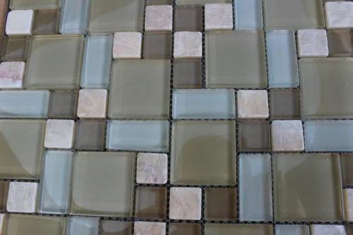 10 SHEET 10 SQ FT Brown Green Mosaic Tile Mesh Sheet Stone Glass Bath Kitchen - Furniture4Design