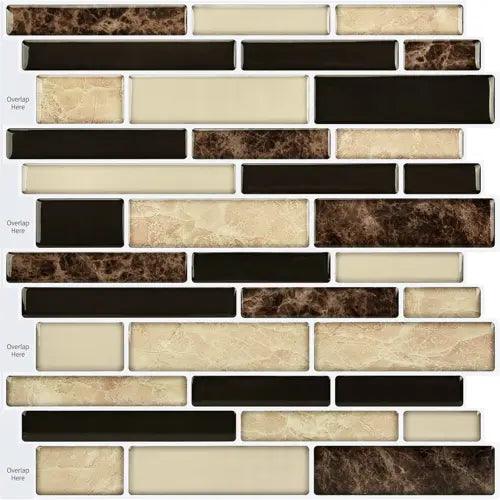 10-Sheet Brown Peel and Stick Backsplash Tile for Kitchen, Vinyl 3D Self-Adhesiv - Furniture4Design