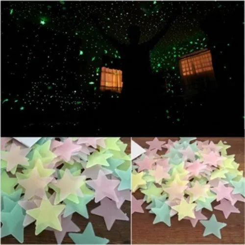 100 Pack 3D Stars Glow In The Dark Luminous Fluorescent Wall Stickers Room Decor - Furniture4Design