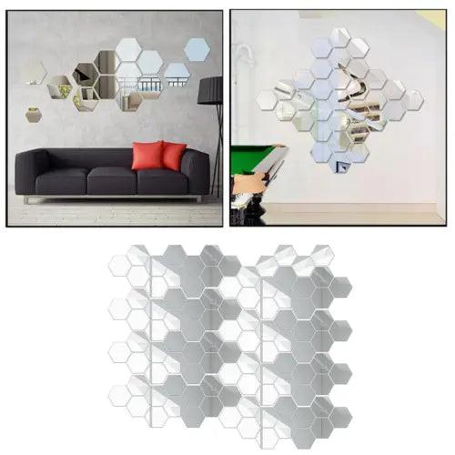 100 PCS Hexagon Mirror Tile Wall Sticker 3D Acrylic Mirror Wall Sticker Decal - Furniture4Design