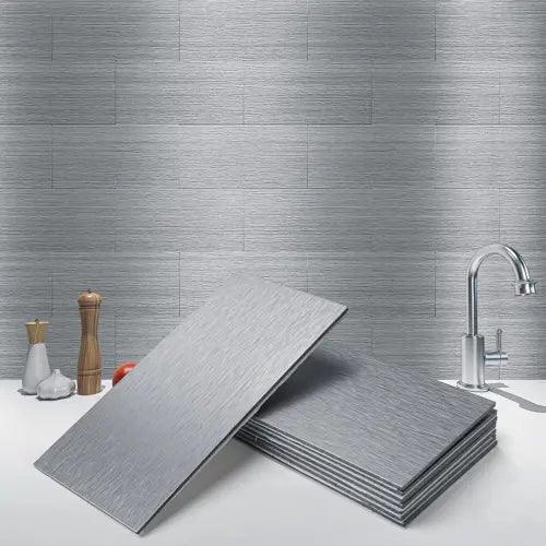 100-Pieces Peel and Stick Tile Kitchen Backsplash Metal Wall Tiles, Brushe - Furniture4Design