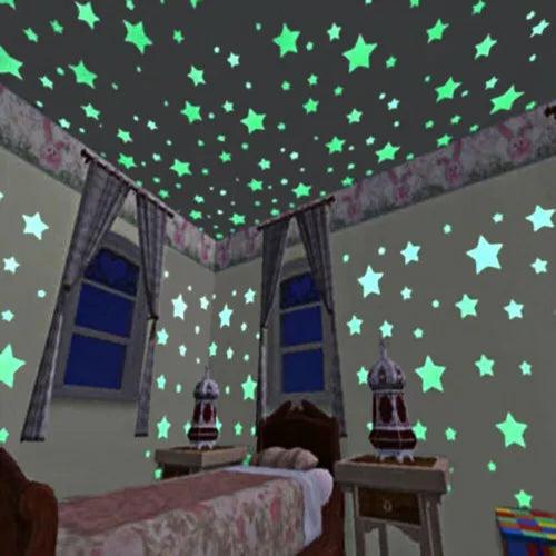 100X Glow Stars Dark Plastic Luminous Stars Stickers Ceiling Bedroom Art US New - Furniture4Design