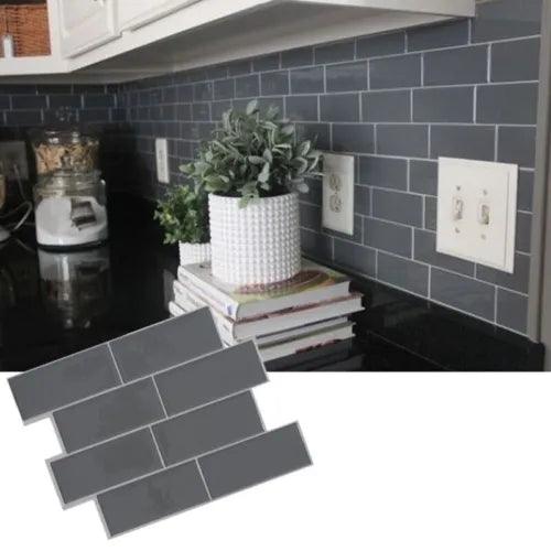 10pc. 3D Gray Subway Tile Peel And Stick Self Adhesive Wall Sticker Home Decor - Furniture4Design