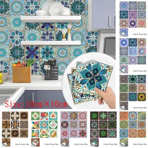 10Pcs 3D Brick Tile Stickers Self Adhesive Wall Sticker Kitchen Bathroom Decor - Furniture4Design