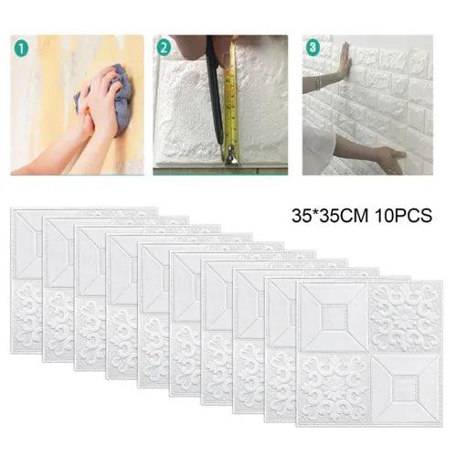 10Pcs 3D Self-adhesive Tile Stone Brick Wall Sticker Foam Panels Waterproof - Furniture4Design