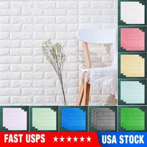 10Pcs 3D Self-adhesive Tile Stone Brick Wall Sticker Foam Panels Waterproof US - Furniture4Design