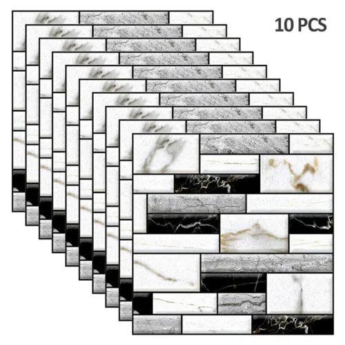 10PCS 3D Tile Sticker Marble Decorative Wall Sheet PVC Wall Sticker Splash-proof - Furniture4Design