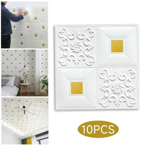 10Pcs 3D Wall Panels Self-adhesive Tile Brick Sticker Waterproof Foam Wallpape8V - Furniture4Design