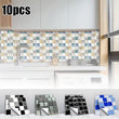 10pcs 3D Wall Tile Stickers Kitchen Bathroom Mosaic Self-adhesive Decor 10x10cm - Furniture4Design