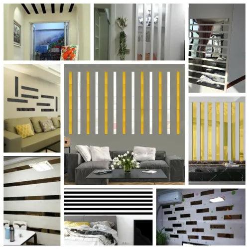 10Pcs Acrylic Mirror Strips Self-adhesive Strips Tile Wall Stickers Decals Decor - Furniture4Design