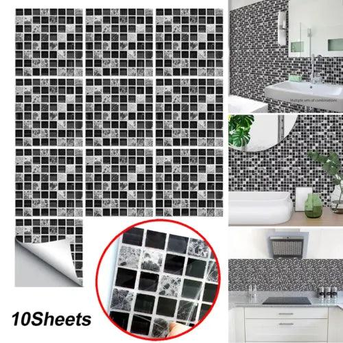 10pcs Mosaic Tile Sticker Peel & Stick Wallpaper 3D Self Adhesive Wall Sticker - Furniture4Design