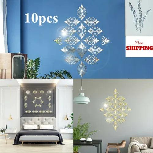 10Pcs/Set 3D Mirror Wall Sticker Flower Acrylic Mural Decal Wall Decor Removable - Furniture4Design