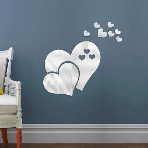 11 Pcs Heart Shape Mirror Wall Sticker 3D Art Wall Decal Mirror Wall Sticker - Furniture4Design