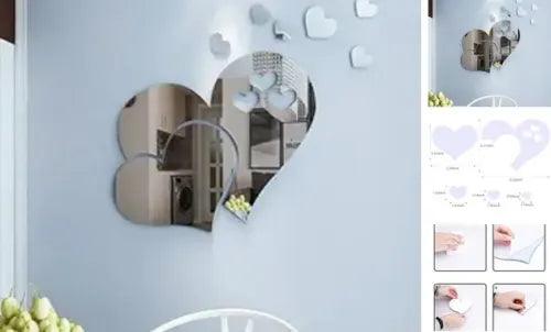 11 pcs Heart Shape Mirror Wall Sticker 3D Art Wall Decal Removable Mirror - Furniture4Design